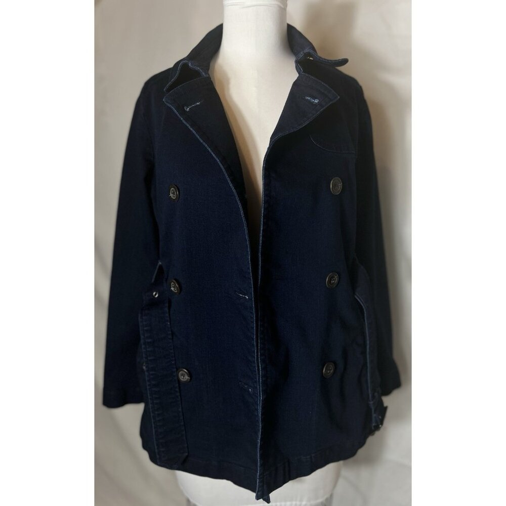 Maison‎ Jules doubled breasted belted denim pea coat womens size small